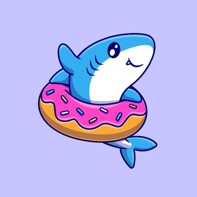 Cute shark with doughnut