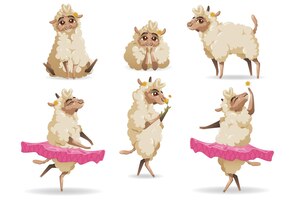 cute sheep animal cartoon set