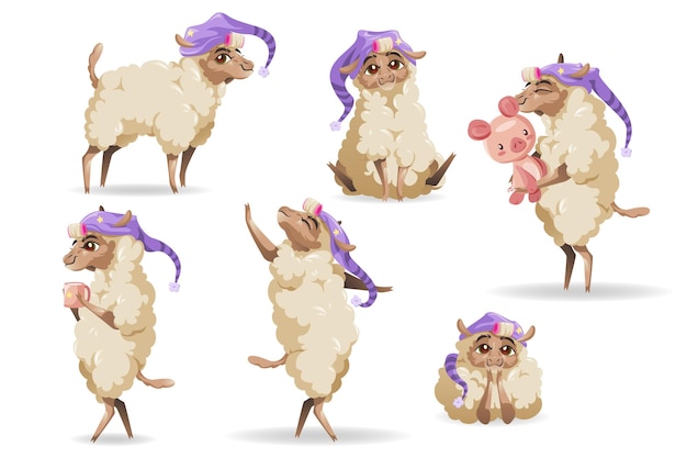 Cute sheep characters set