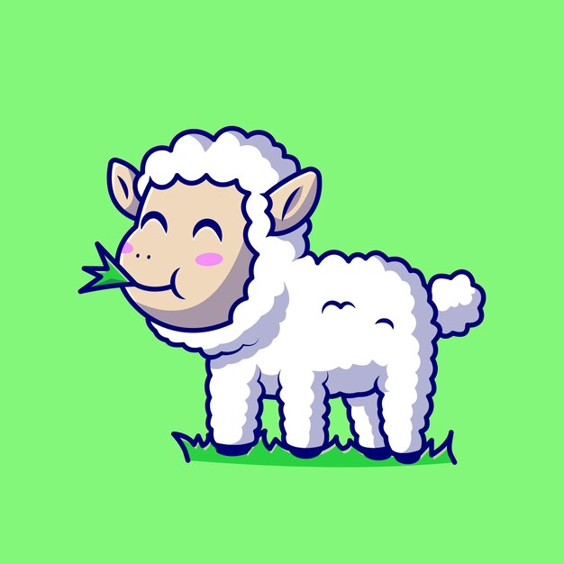Симпатичные овцы едят траву мультипликационный персонаж. Изолированные животные овцы.