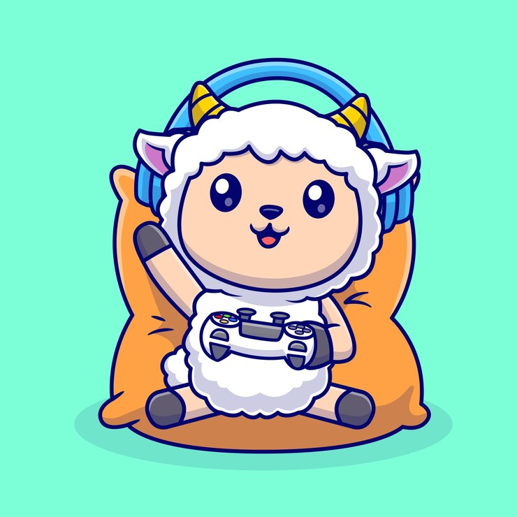 Free Vector cute sheep gaming cartoon vector icon illustration animal technology icon isolated flat vector