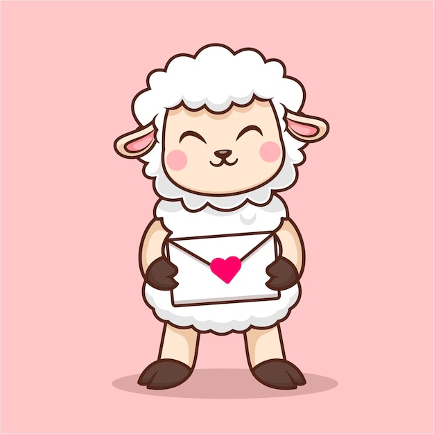 Free vector cute sheep holding love envelope cartoon vector icon illustration animal education isolated flat