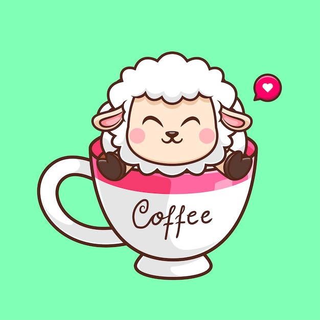 Cute sheep soaking in coffee cup cartoon vector icon illustration animal drink isolated flat vector