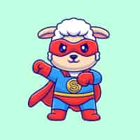 Бесплатное векторное изображение Симпатичные овцы супер герой мультфильм вектор икона иллюстрация. изолированная концепция праздника животных