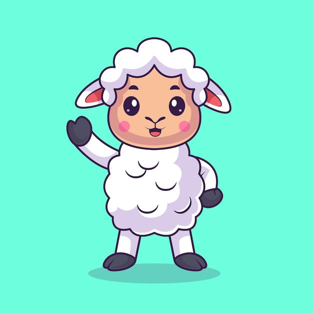 可愛い羊が手を振る 漫画のベクトル アイコン イラスト 動物の自然 アイコン 孤立したフラットベクトル