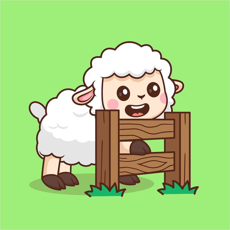 무료 Vector 울타리 를 가진 귀여운 양 만화 터 아이콘 일러스트레이션 동물 자연 아이콘 고립 된 평면 터