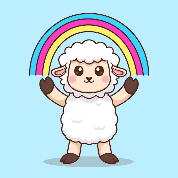 Free vector cute sheep with rainbow cartoon vector icon illustration animal holiday icon isolated flat vector