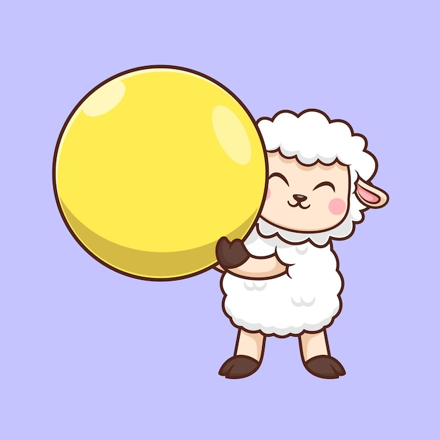 Бесплатное векторное изображение Миленькая овца тренируется с фитнес-молочкой мультфильм векторная икона иллюстрация животная природа изолированная плоскость