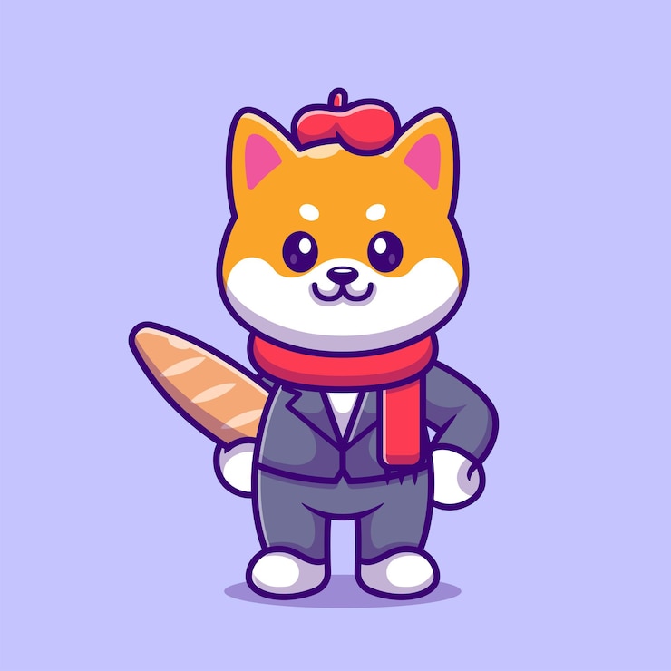 무료 Vector 귀여운 shiba inu 개 아티스트 지주 빵 만화 벡터 아이콘 그림 동물 식품 절연 플랫