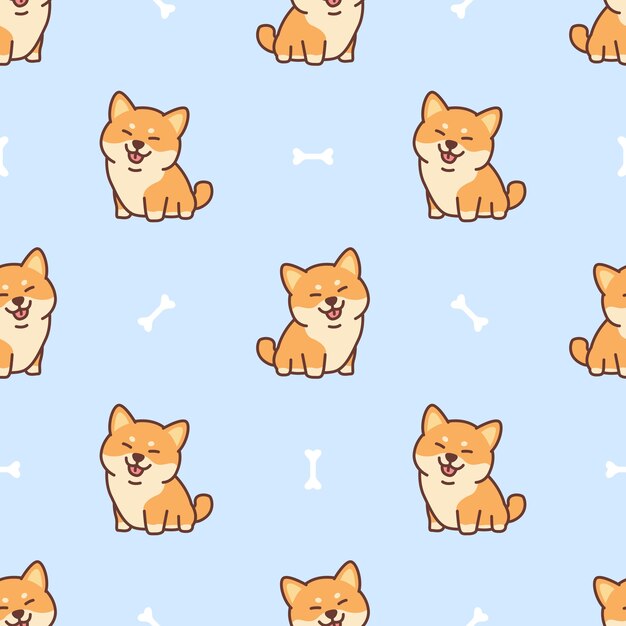 かわいい柴犬のシームレスなパターン背景 プレミアムベクター
