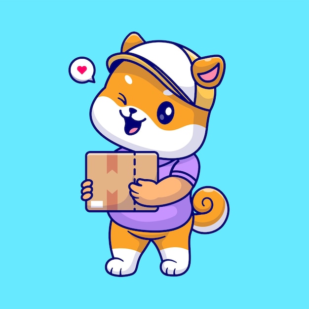 Vettore gratuito simpatico shiba inu dog courier pacchetto di spedizione cartoon vector icon illustration icona della professione animale