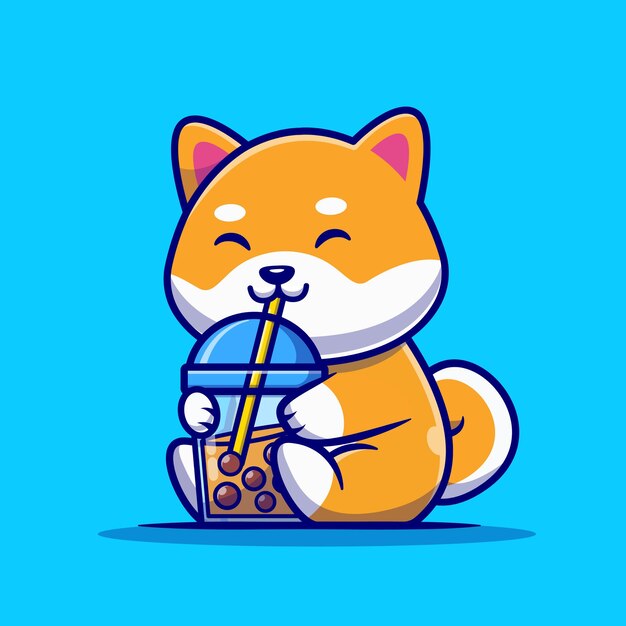 Cute Shiba Inu Dog Drink Milk Tea Boba Cartoon
