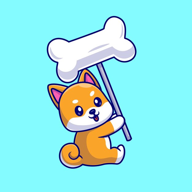 뼈 풍선 만화 벡터 아이콘 그림을 들고 귀여운 Shiba Inu 개. 동물의 자연 절연