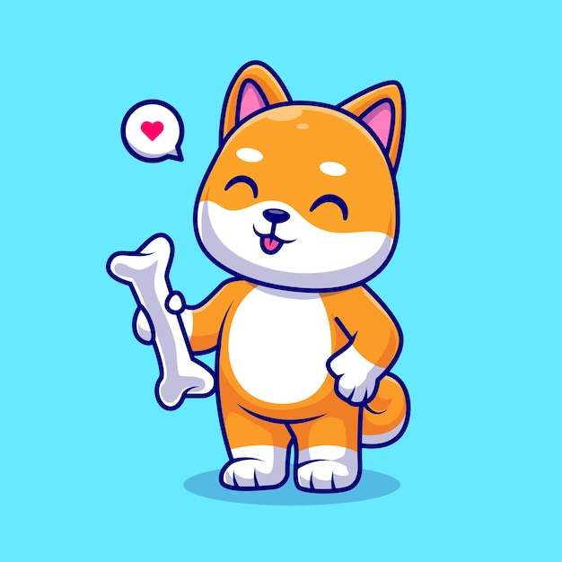 Cute Shiba Inu Dog Holding Bone Cartoon Vector Icon Illustration. Animal Nature Icon Isolated