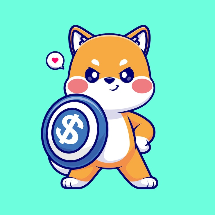 무료 Vector 귀여운 shiba inu 개 들고 방패 돈 만화 벡터 아이콘 그림 동물 금융 절연
