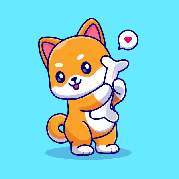 Cute Shiba Inu Dog Hug Bone Cartoon Vector Icon Illustration. Animal Nature Icon Concept Isolated