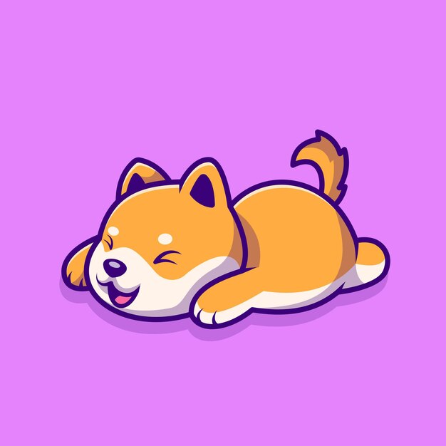 Cute Shiba Inu Dog Lay on Floor Cartoon Vector Icon Illustration. Animal Nature Icon Isolated Flat