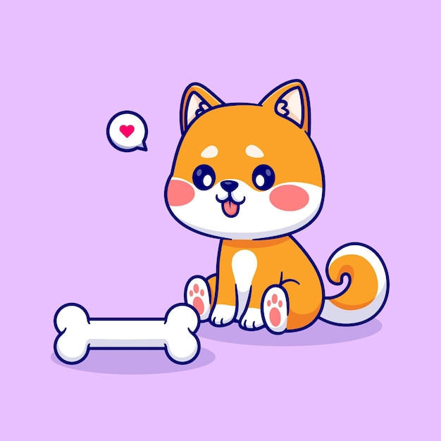 뼈 만화 벡터 아이콘 그림을보고 귀여운 Shiba Inu 개. 동물의 자연 아이콘 절연