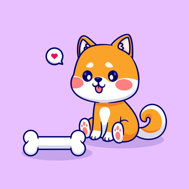 뼈 만화 벡터 아이콘 그림을보고 귀여운 Shiba Inu 개. 동물의 자연 아이콘 절연