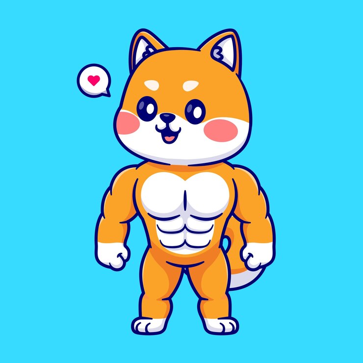 Free Vector cute shiba inu dog muscular cartoon vector icon illustration. animal sport icon concept isolated