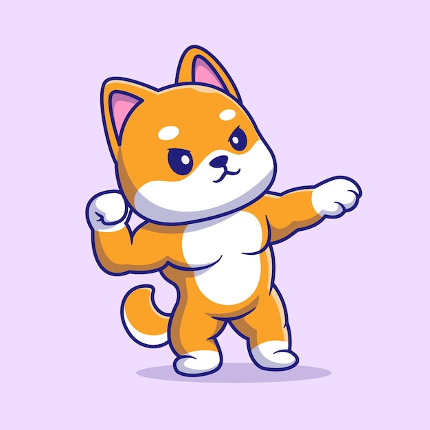 무료 벡터 귀여운 shiba inu 개 근육 만화 벡터 아이콘 그림 동물 스포츠 아이콘 개념 절연