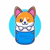 Free vector cute shiba inu dog in pocket cartoon vector icon illustration animal nature icon concept isolated