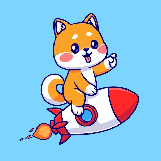 Симпатичная собака Шиба-ину верхом на ракете