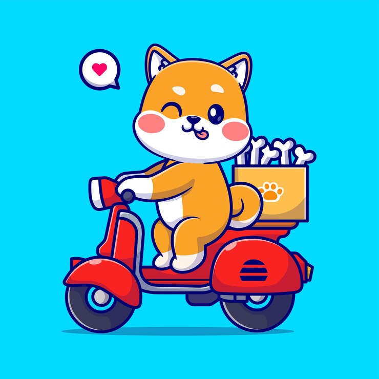 無料Vector 骨ボックス漫画ベクトル アイコン イラストでスクーターに乗ってかわいい柴犬犬。動物輸送