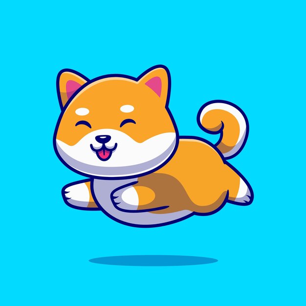 Cute Shiba Inu Dog Running Cartoon Icon Illustration.