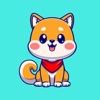 Cute shiba inu dog sitting cartoon vector icon illustration. animal nature icon concept isolated premium vector. flat cartoon style