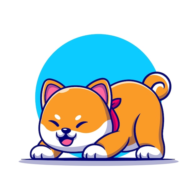 Free vector cute shiba inu dog stretching cartoon illustration.