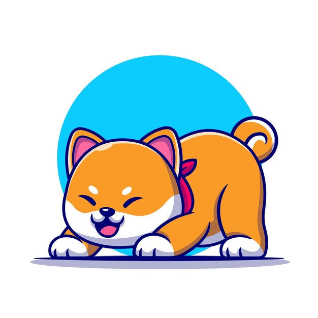 Cute Shiba Inu Dog Stretching Cartoon Illustration. 