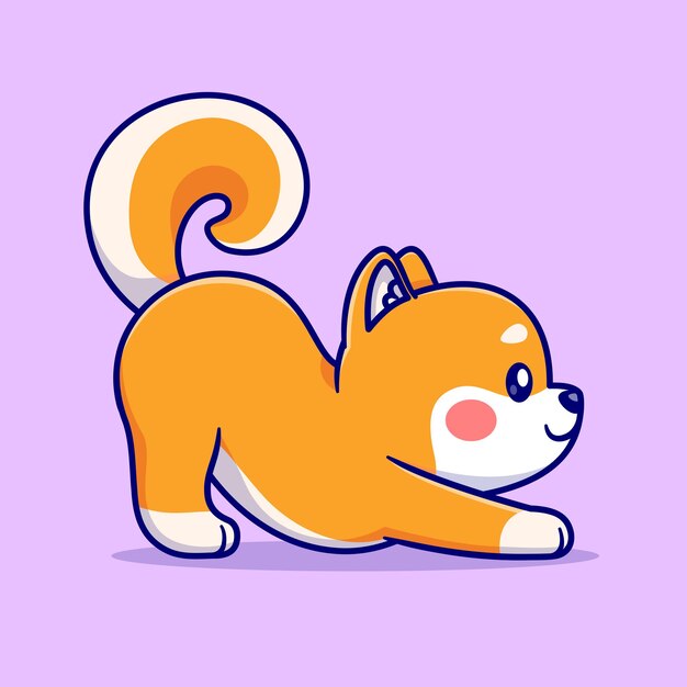 귀여운 Shiba Inu 강아지 스트레칭 요가 만화 벡터 아이콘 일러스트 동물 스포츠 아이콘 절연