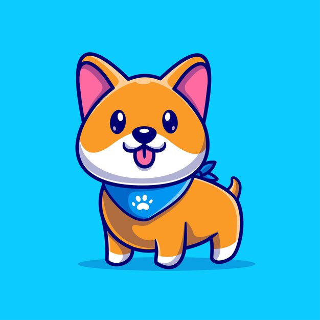 Cute Shiba Inu Dog Wearing Scraf Cartoon Vector Icon Illustration Animal Nature Icon Isolated Flat