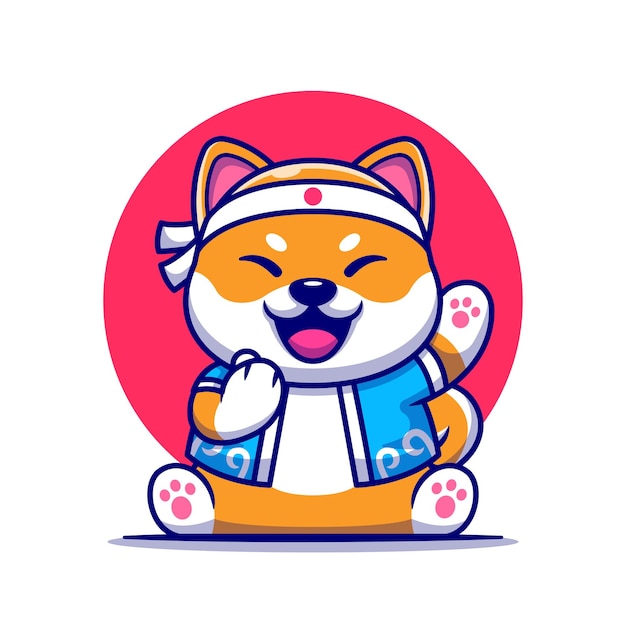 일본 의상 만화 일러스트와 함께 귀여운 Shiba Inu 개.