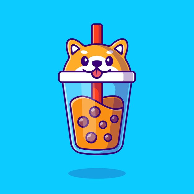 귀여운 Shiba Inu 밀크티 Boba Cartoon