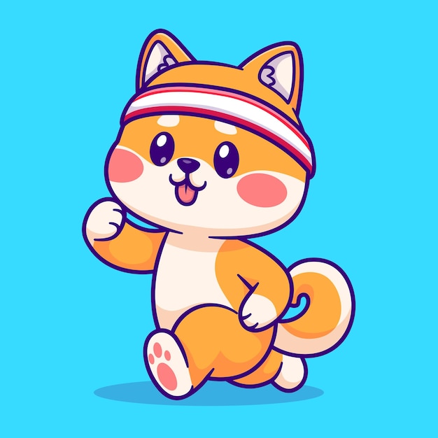 Free vector cute shiba inu running cartoon vector icon illustration animal sports icon concept isolated premium