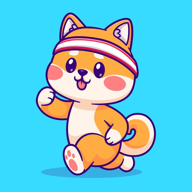 Cute Shiba Inu Running Cartoon Vector Icon Illustration Animal Sports Icon Concept Isolated Premium