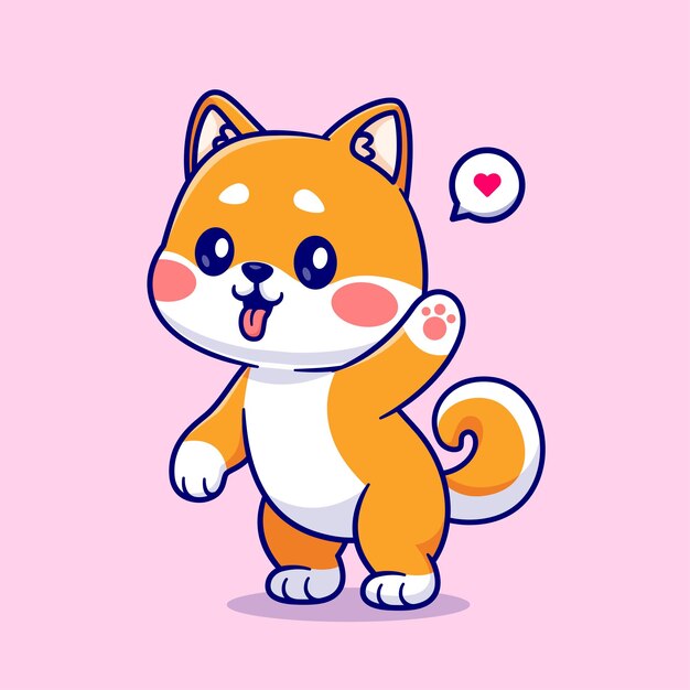 Cute Shiba Inu Standing And Waving Hand Cartoon Vector Icon Illustration Animal Nature Icon Concept
