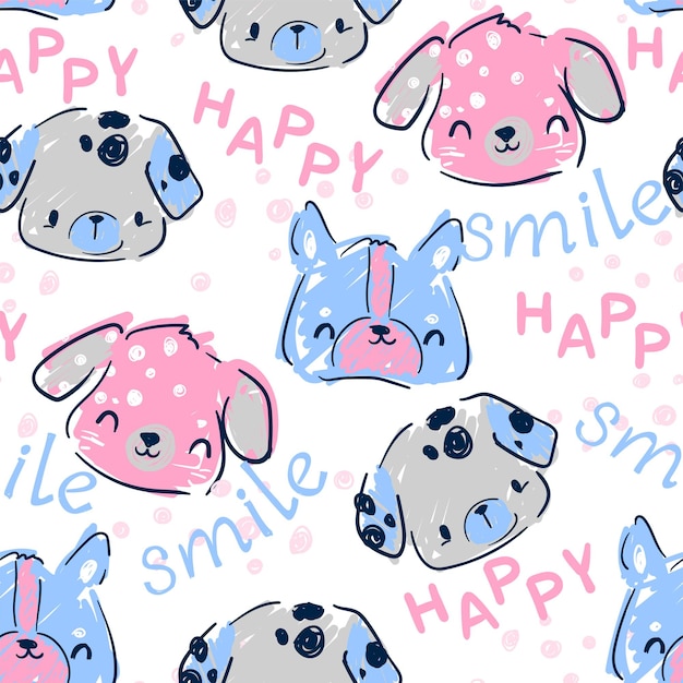 Милый эскиз счастливые собаки печати для детей векторные иллюстрации Premium векторы
