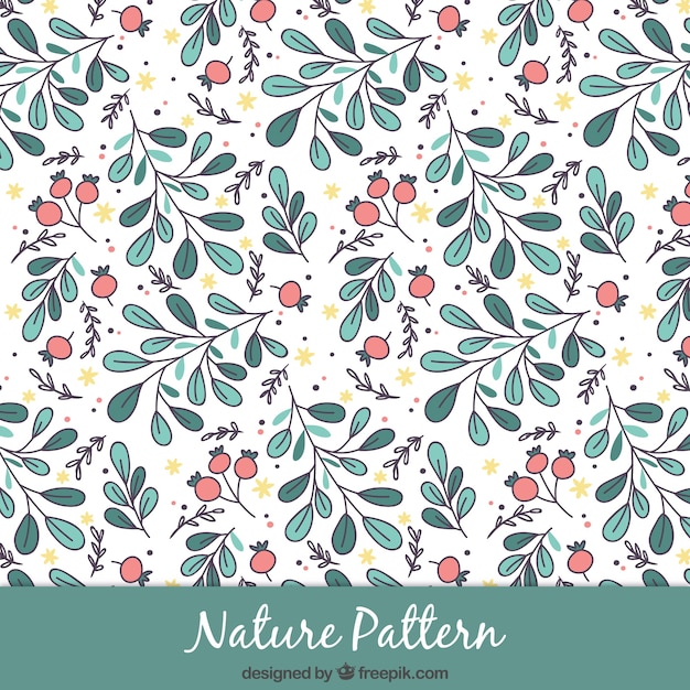 Free vector cute sketches leaves with flowers pattern