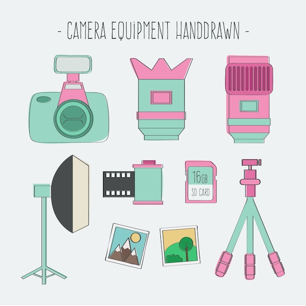 Free vector cute sketchy camera equipment