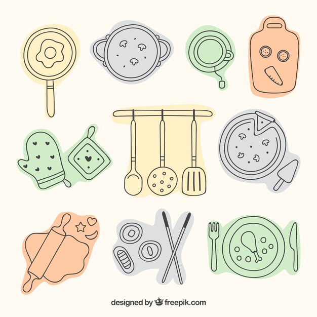 Free Vector cute sketchy kicthen tools