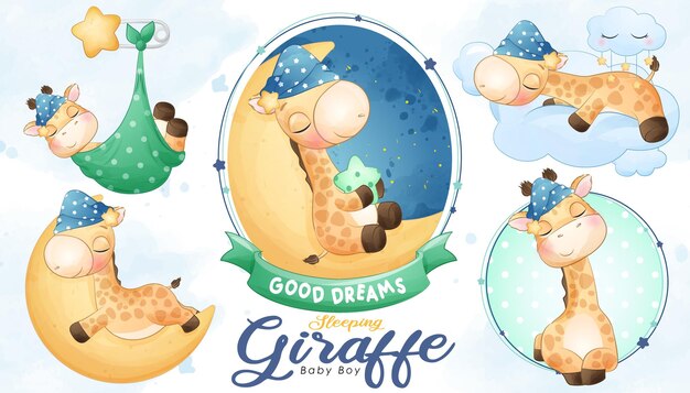 おやすみ 睡眠の飾りの手書きのイラスト プレミアムベクター