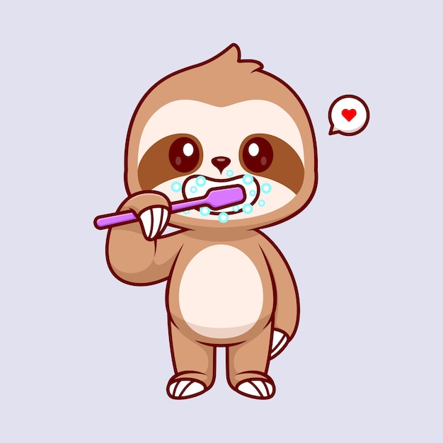 Free vector cute sloth brushing teeth cartoon vector icon illustration animal healthy icon concept isolated