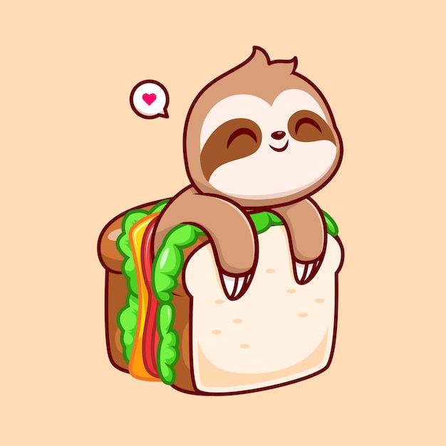 Cute Sloth Sandwich Cartoon Vector Icon Illustration Animal Food Icon Concept Isolated Premium Flat