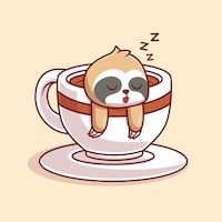 Cute sloth sleeping in coffee cup cartoon vector icon illustration. animal drink icon isolated flat