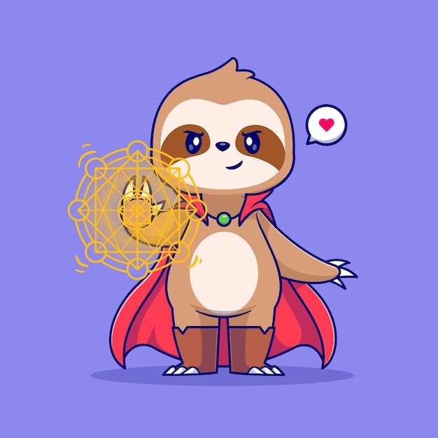 Carino sloth witch super hero cartoon vector icon illustration concetto di icona vacanza animale isolato