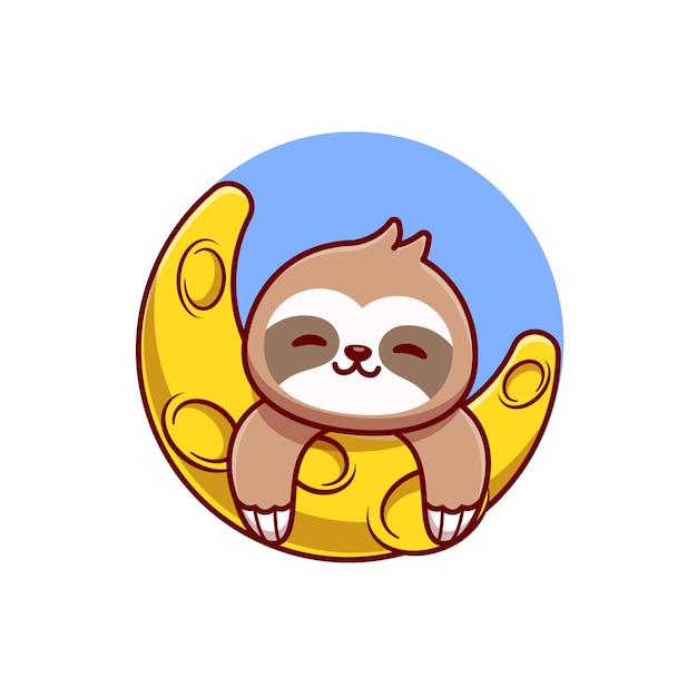 Cute Sloth With Moon Cartoon Vector Icon Illustration