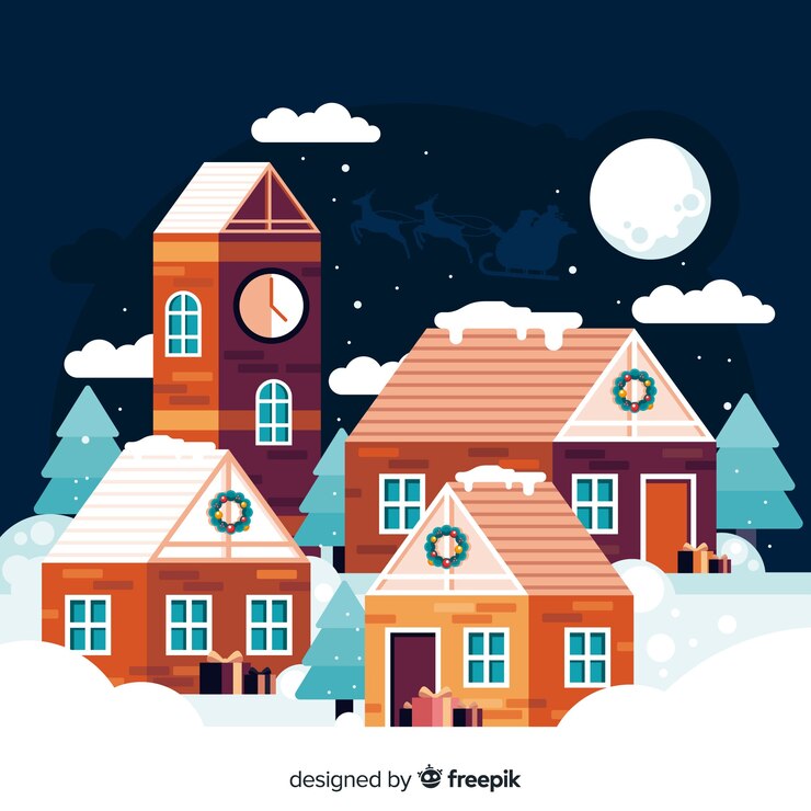 Free Vector cute small town flat christmas background